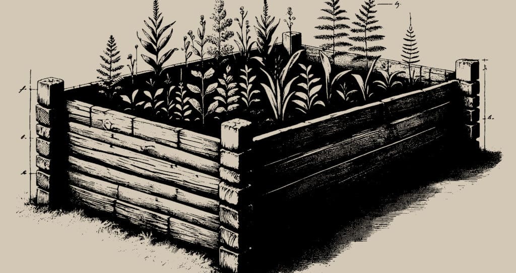 A robust wooden raised garden bed filled with lush vegetation, ideal for showcasing the best soil for raised garden beds.