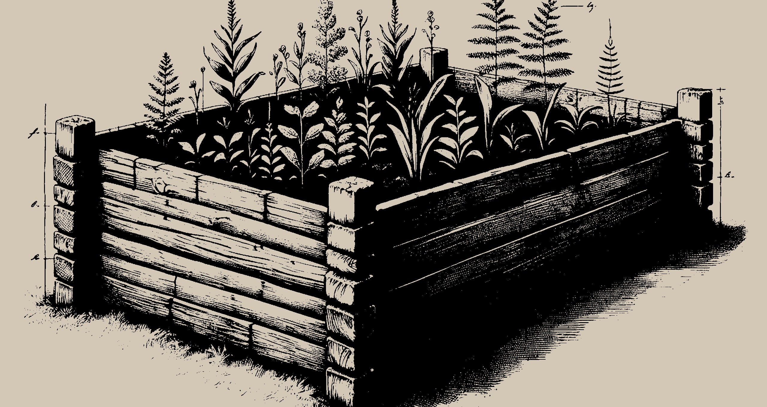 A robust wooden raised garden bed filled with lush vegetation, ideal for showcasing the best soil for raised garden beds.