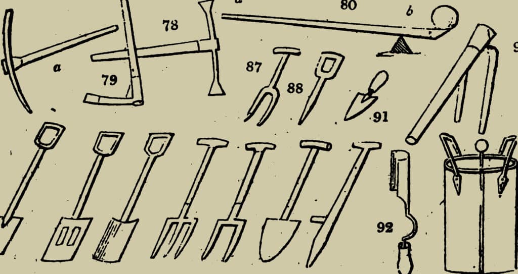 A variety of gardening tools that are essential for cultivating and maintaining different types of soil in gardening activities.