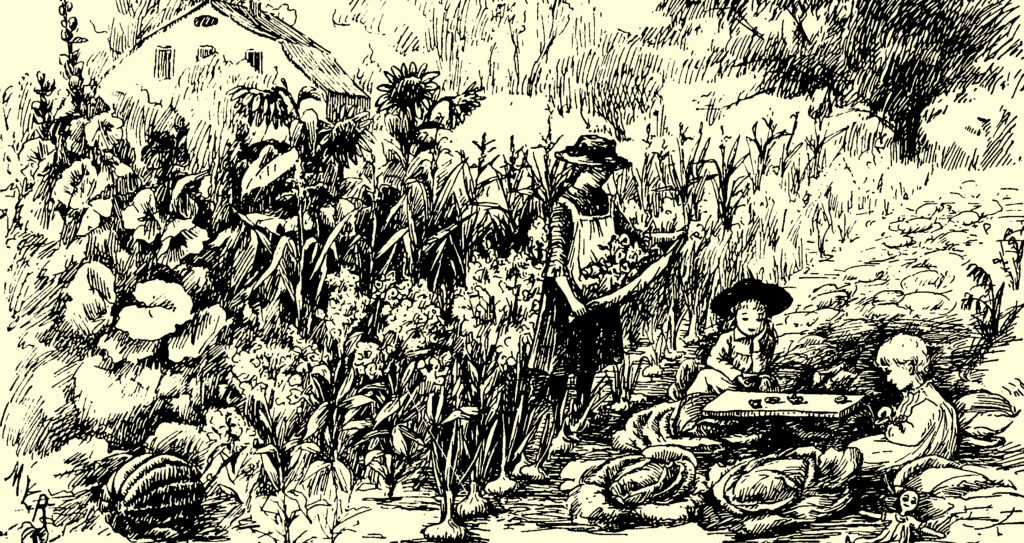 An illustration of a bustling garden scene hints at the diverse potential of soil management techniques to create a harmonious ecosystem.